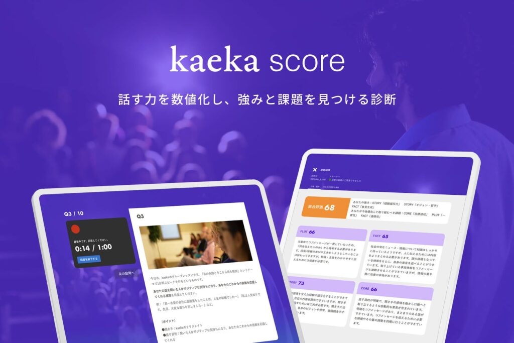伝え方トレーニングのkaeka、話す力を数値化し強みと課題を見つける30分の口頭診断「kaeka score」一般販売を開始